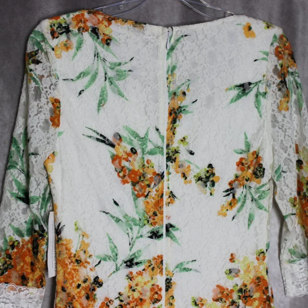 *SOLD* NWT Eva Mendez for NY & Co White Floral Print Lace Trim Dress Size Medium - Picture 9 of 12